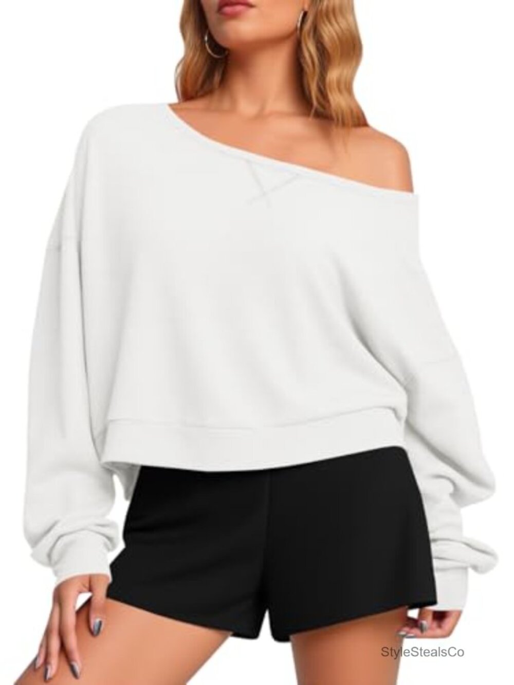 Women's Off Shoulder Crop Sweatshirt Long Sleeve Oversized Fall Pullover
